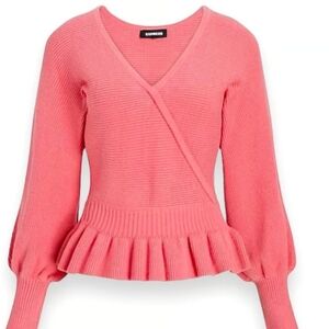 Express Coral V-Neck Peplum Sweater
